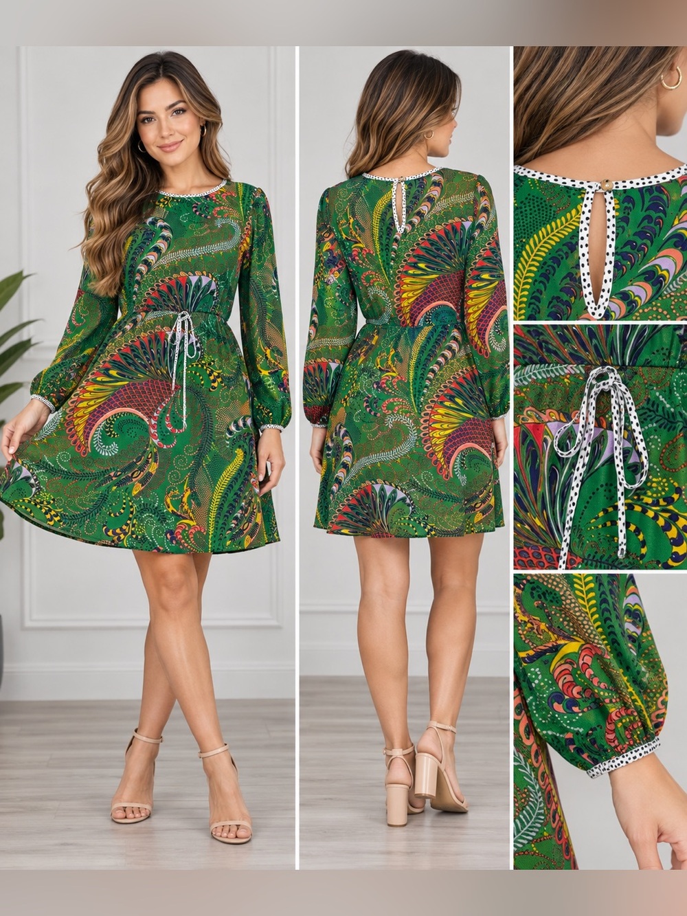 Maeve Anthropologie Green Peacock Print Dress 2P